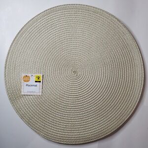 Perfect Harvest Set of 4 Round Woven Placemats 15 Inch Champagne Gold Metallic